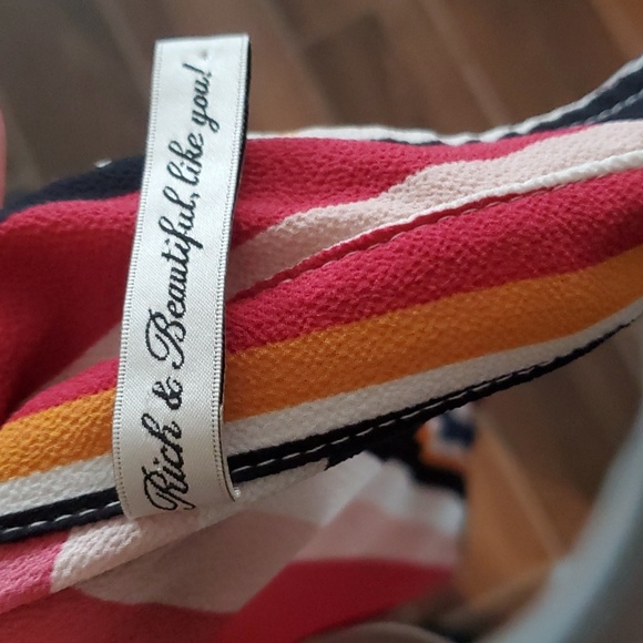 Rich & Beautiful Striped Button Up Front Tie Blouse Woman L - Picture 5 of 9